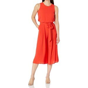VINCE CAMUTO (Size 14) Poppy Coral Sleeveless Blouson Cropped Belted Jumpsuit